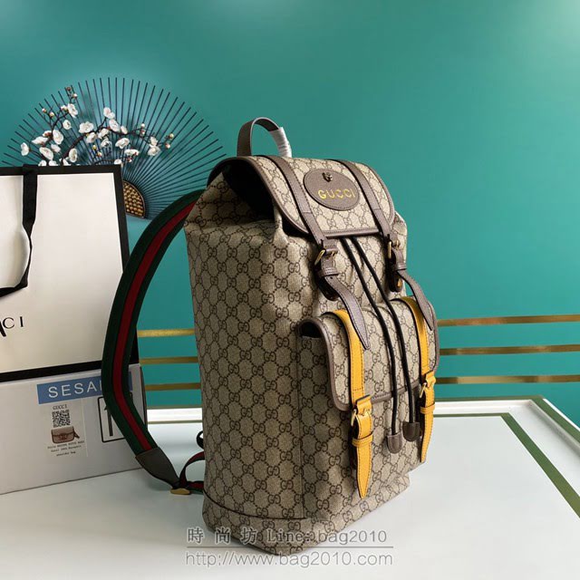 Gucci古馳包包 G家新款雙肩包 款號:473869 古奇啡膠刺繡男士雙肩後背包  gdj1228